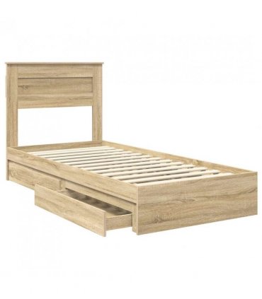 vidaXL Storage Bed with Drawer Sonoma Oak 75 x 190 cm Engineered Wood — V0672007416