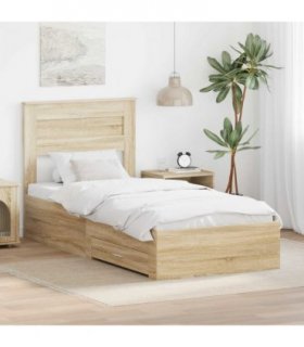 vidaXL Bed Frame Sonoma Oak and Silver 75 x 190 cm Engineered Wood — V0672007472
