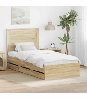 vidaXL Bed Frame with Drawer Sonoma Oak 75 x 190 cm Engineer Wood — V0672007518