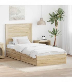vidaXL Storage Bed with Drawer Sonoma Oak 75 x 190 cm Engineered Wood — V0672007602