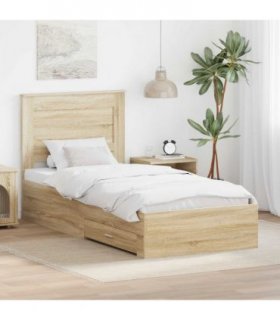 vidaXL Bed Frame Sonoma Oak and Silver 75 x 190 cm Engineered Wood — V0672007682