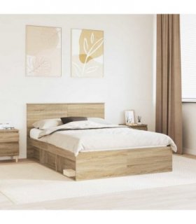 vidaXL Bed Frame with Headboard Sonoma 140 x 190 cm Solid Pine Wood — Colour: Sonoma oak — V0672007828