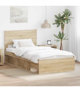vidaXL Bed Frame with Headboard Sonoma 100 x 200 cm Solid Pine Wood — Colour: Sonoma oak — V0672007833
