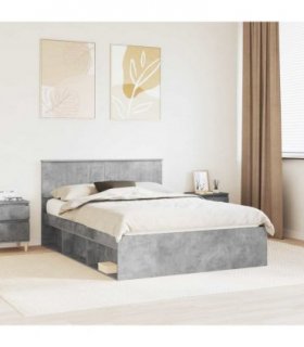 vidaXL Bed Frame with Headboard Concerte 140 x 200 cm Solid Pine Wood — Colour: Concrete grey — V0672007841