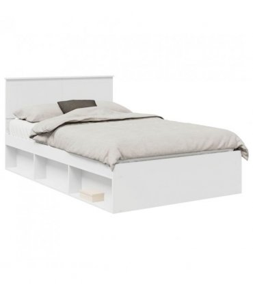 vidaXL Bed Frame with Headboard White 120 x 190 cm Solid Pine Wood — V0672007889