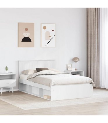 vidaXL Bed Frame with Headboard White 120 x 190 cm Solid Pine Wood — V0672007889