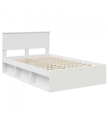 vidaXL Bed Frame with Headboard White 120 x 190 cm Solid Pine Wood — V0672007889