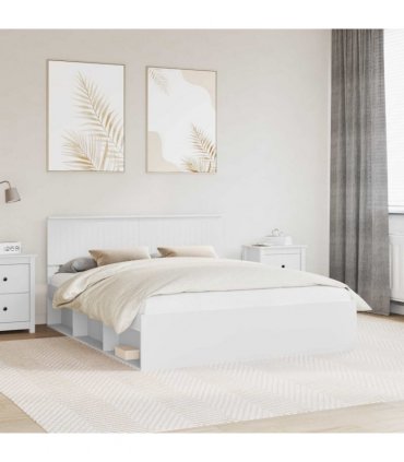 vidaXL Bed Frame with Headboard White 160 x 200 cm Solid Pine Wood