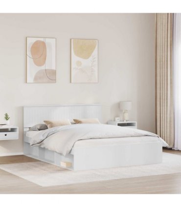 vidaXL Bed Frame with Headboard White 160 x 200 cm Solid Pine Wood