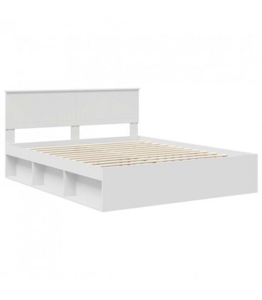 vidaXL Bed Frame with Headboard White 160 x 200 cm Solid Pine Wood