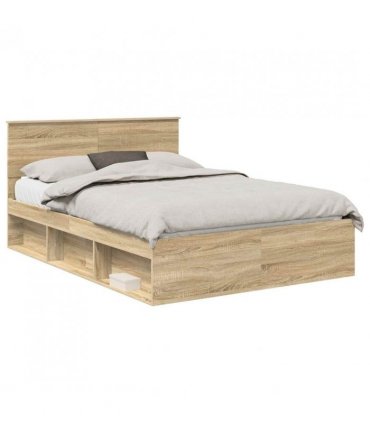 vidaXL Bed Frame with Headboard Sonoma 140 x 200 cm Solid Pine Wood — Colour: Sonoma oak — V0672007898