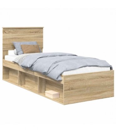 vidaXL Bed Frame with Headboard Sonoma Oak 75 x 190 cm Solid Pine Wood — V0672007899