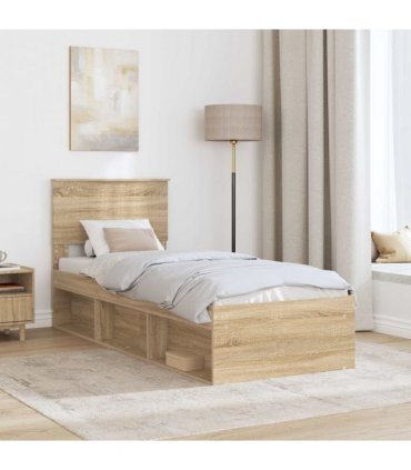 vidaXL Bed Frame with Headboard Sonoma Oak 75 x 190 cm Solid Pine Wood — V0672007899