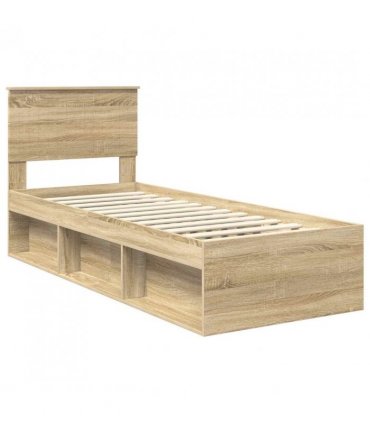 vidaXL Bed Frame with Headboard Sonoma Oak 75 x 190 cm Solid Pine Wood — V0672007899