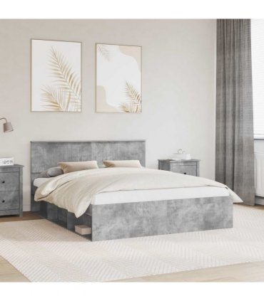 vidaXL Bed Frame with Headboard Concerte 160 x 200 cm Solid Pine Wood — Colour: Concrete grey — V0672007903