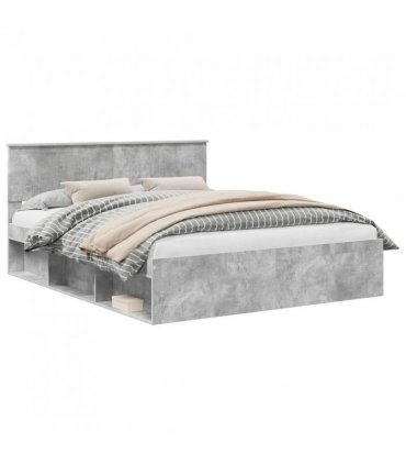 vidaXL Bed Frame with Headboard Concerte 160 x 200 cm Solid Pine Wood — Colour: Concrete grey — V0672007903