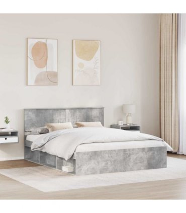vidaXL Bed Frame with Headboard Concerte 160 x 200 cm Solid Pine Wood — Colour: Concrete grey — V0672007903