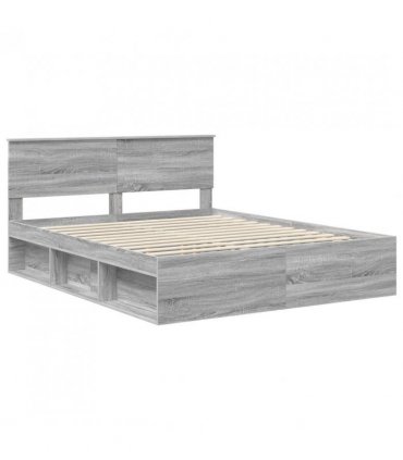 vidaXL Bed Frame Grey Sonoma 160 x 200 cm Solid Pine Wood