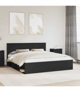 vidaXL Bed Frame with Headboard Black 180 x 200 cm Solid Pine Wood — V0672007926
