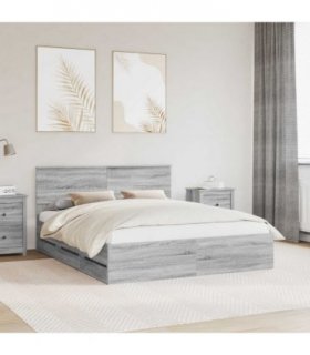 vidaXL Bed Frame with Drawer Grey Sonoma 160 x 200 cm Engineer Wood