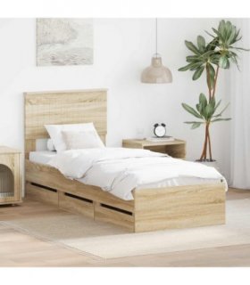 vidaXL Bed Frame with Drawer Sonoma Oak 75 x 190 cm Engineer Wood — V0672007997