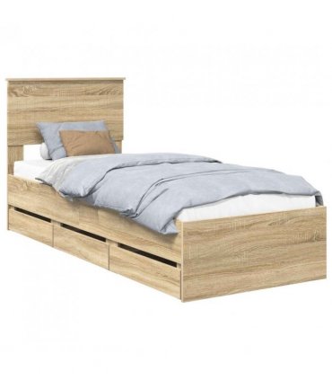 vidaXL Bed Frame with Drawer Sonoma Oak 75 x 190 cm Engineer Wood — V0672007997