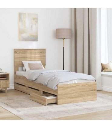 vidaXL Bed Frame with Drawer Sonoma Oak 75 x 190 cm Engineer Wood — V0672007997