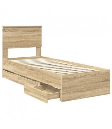 vidaXL Bed Frame with Drawer Sonoma Oak 75 x 190 cm Engineer Wood — V0672007997