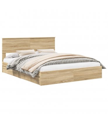 vidaXL Storage Bed with Drawer Sonoma Oak 160 x 200 cm Engineered Wood — V0672008017
