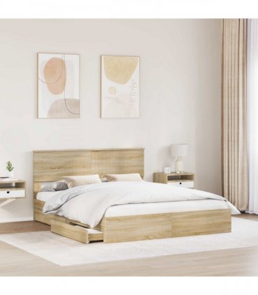 vidaXL Storage Bed with Drawer Sonoma Oak 160 x 200 cm Engineered Wood — V0672008017