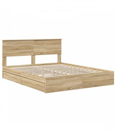 vidaXL Storage Bed with Drawer Sonoma Oak 160 x 200 cm Engineered Wood — V0672008017