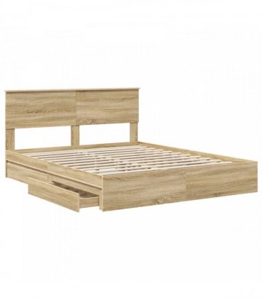 vidaXL Storage Bed with Drawer Sonoma Oak 160 x 200 cm Engineered Wood — V0672008017