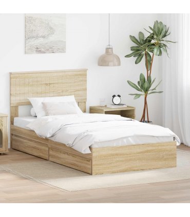 vidaXL Storage Bed with Drawer Sonoma Oak 100 x 200 cm Engineered Wood — V0672008024