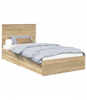 vidaXL Storage Bed with Drawer Sonoma Oak 100 x 200 cm Engineered Wood — V0672008024