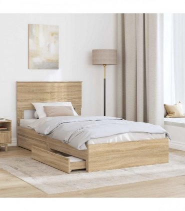 vidaXL Storage Bed with Drawer Sonoma Oak 100 x 200 cm Engineered Wood — V0672008024