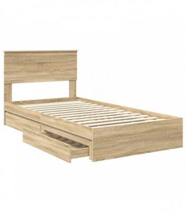 vidaXL Storage Bed with Drawer Sonoma Oak 100 x 200 cm Engineered Wood — V0672008024