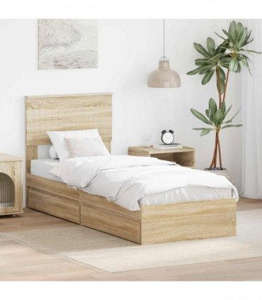 vidaXL Storage Bed with Drawer Sonoma Oak 75 x 190 cm Engineered Wood — V0672008037
