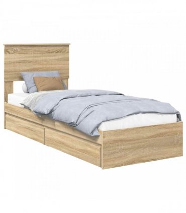 vidaXL Storage Bed with Drawer Sonoma Oak 75 x 190 cm Engineered Wood — V0672008037