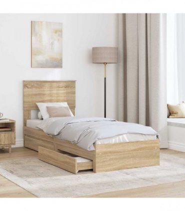 vidaXL Storage Bed with Drawer Sonoma Oak 75 x 190 cm Engineered Wood — V0672008037