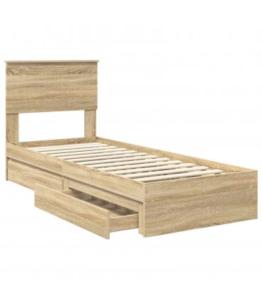 vidaXL Storage Bed with Drawer Sonoma Oak 75 x 190 cm Engineered Wood — V0672008037
