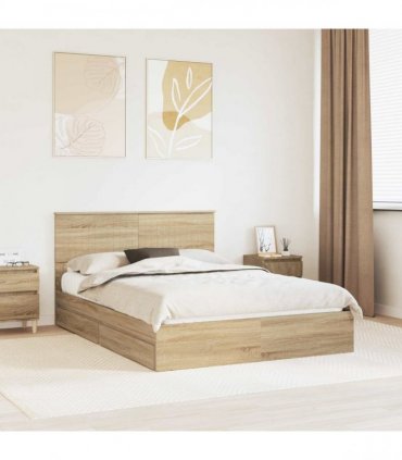 vidaXL Storage Bed with Drawer Sonoma Oak 140 x 200 cm Engineered Wood — V0672008045