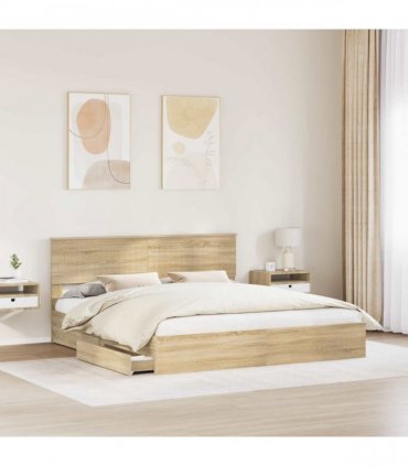 vidaXL Storage Bed with Drawer Sonoma Oak 180 x 200 cm Engineered Wood — V0672008056