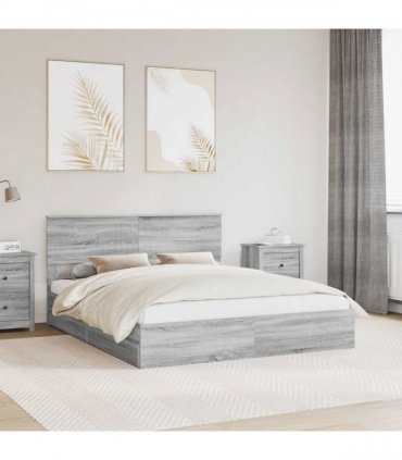 vidaXL Storage Bed Grey Sonoma 160 x 200 cm Engineered Wood