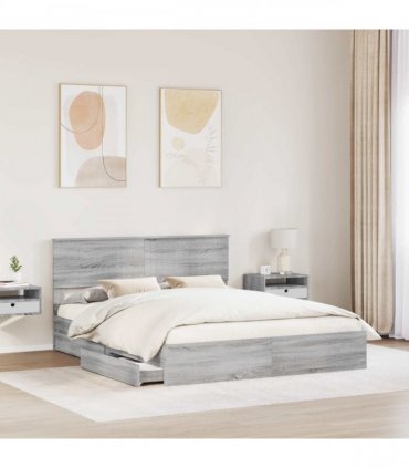 vidaXL Storage Bed Grey Sonoma 160 x 200 cm Engineered Wood