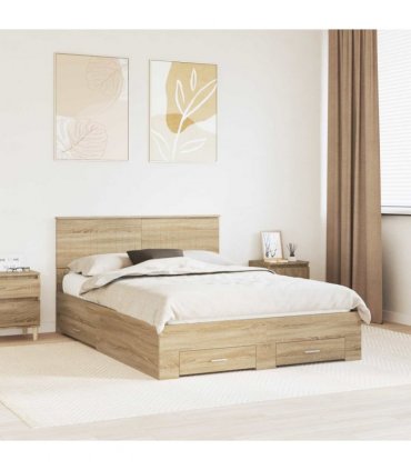 vidaXL Bed Frame with Drawer Sonoma Oak 135 x 190 cm Engineered Wood — V0672008085