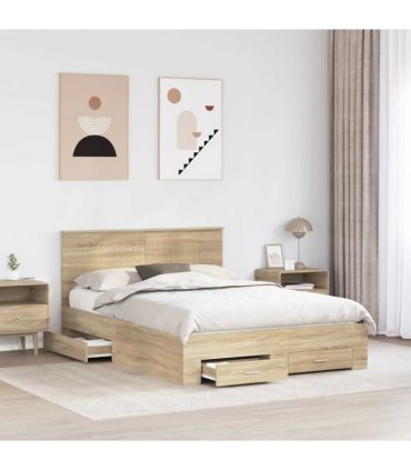 vidaXL Bed Frame with Drawer Sonoma Oak 135 x 190 cm Engineered Wood — V0672008085