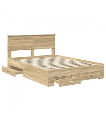 vidaXL Bed Frame with Drawer Sonoma Oak 135 x 190 cm Engineered Wood — V0672008085