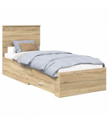 vidaXL Bed Frame Sonoma Oak and Silver 75 x 190 cm Engineered Wood — V0672008094