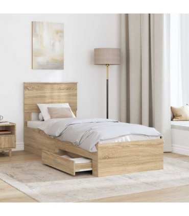 vidaXL Bed Frame Sonoma Oak and Silver 75 x 190 cm Engineered Wood — V0672008094