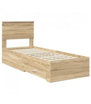 vidaXL Bed Frame Sonoma Oak and Silver 75 x 190 cm Engineered Wood — V0672008094